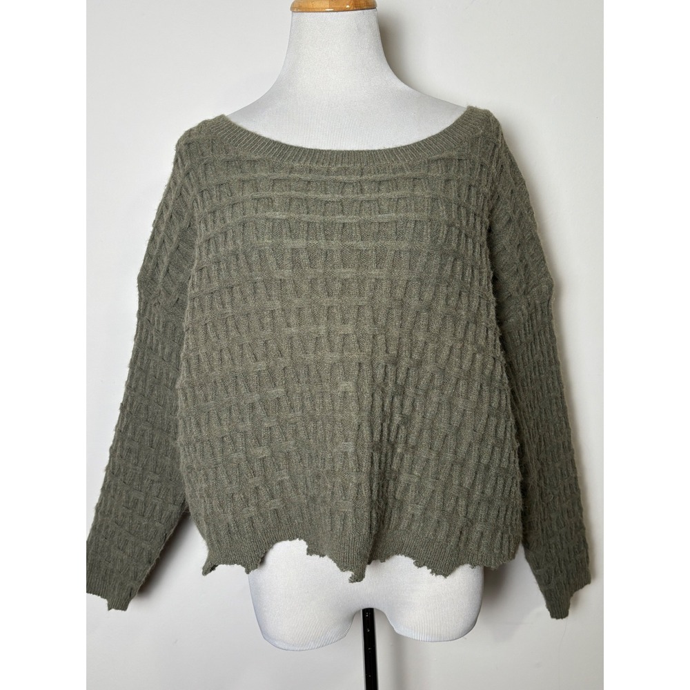 Freeme‎ Boxy Knit Sweater M Oversized Crop Wool Blend Distressed Earthy Grunge